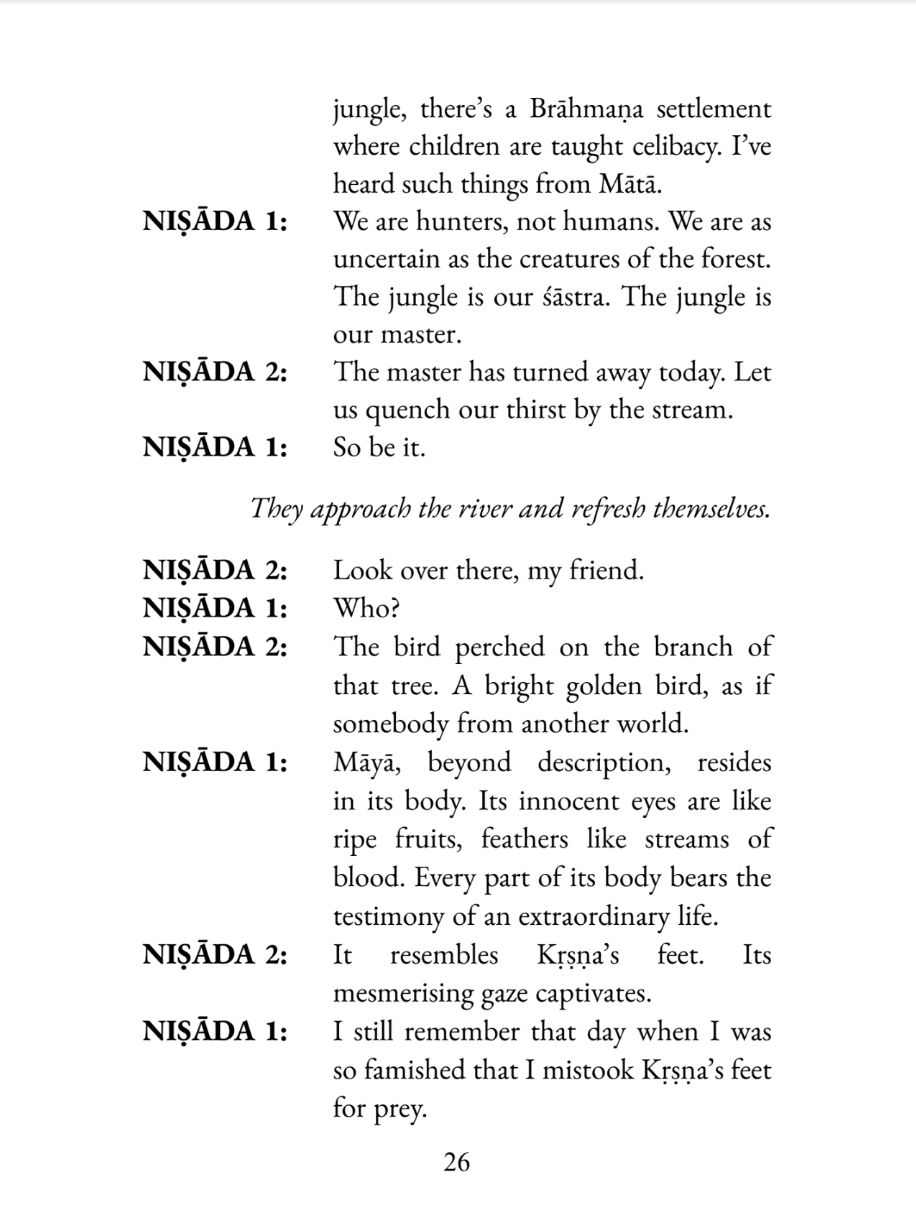 Sample page from the first play in Two Plays, dramatizing a Buddhist Jātaka tale